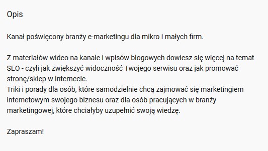 opis kanału Youtube | jakubpaszkowski.pl