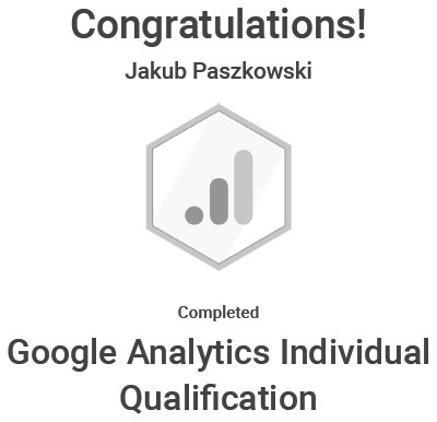 Certyfikat Google Analytics Individual Qualification - jakubpaszkowski.pl