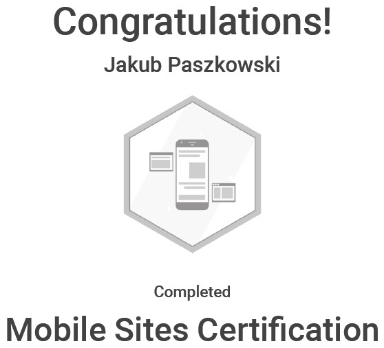 Certyfikat Google Mobile Sites Certification - jakubpaszkowski.pl